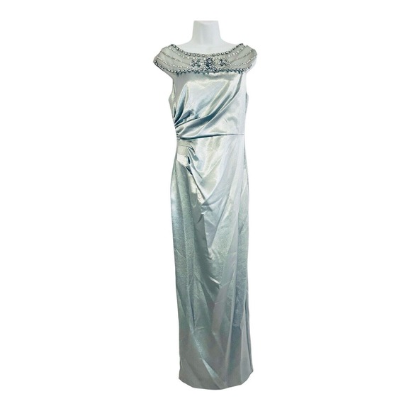 5 GOWNS sz 4 6 8 10 12 Papell Formal Blue Satin Rhinestone Maxi Prom Bride Dress - Picture 4 of 15
